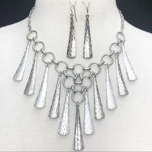 Dramatic Cascading Silver Necklace Earrings Set